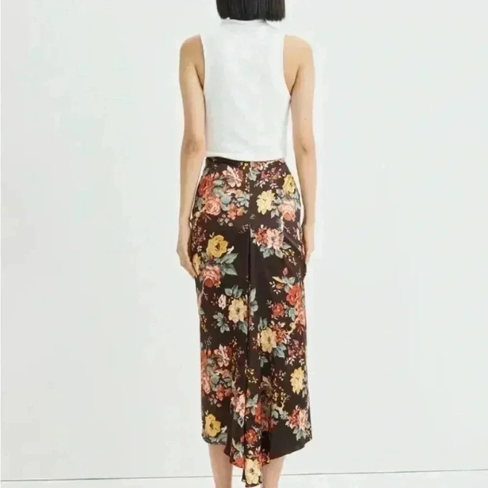 NWOT Veronica Beard Pixie ruched floral print satin midi skirt in Oxblood - Picture 6 of 8